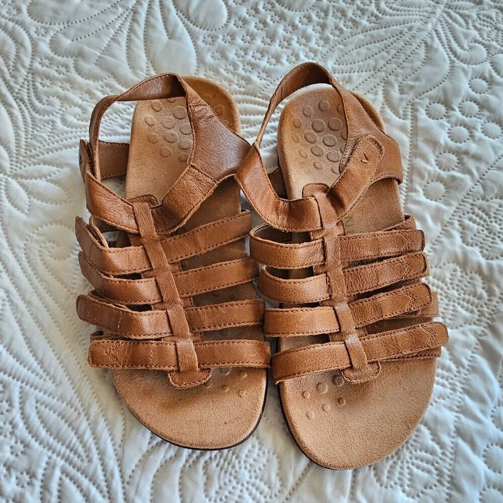 Vionic Womens Harissa Leather Sandals, Size 8 Wide, Tan Adjustable Straps